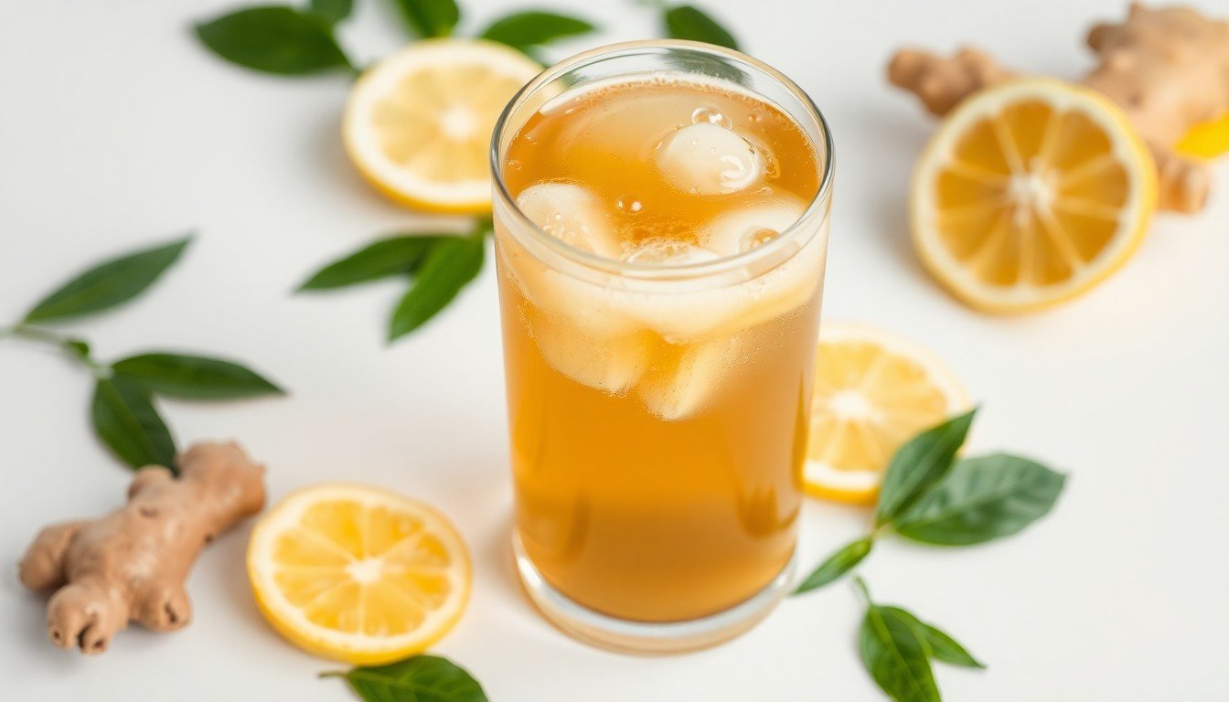 Sklenice kombuchy s probiotiky a fermentační houbou SCOBY