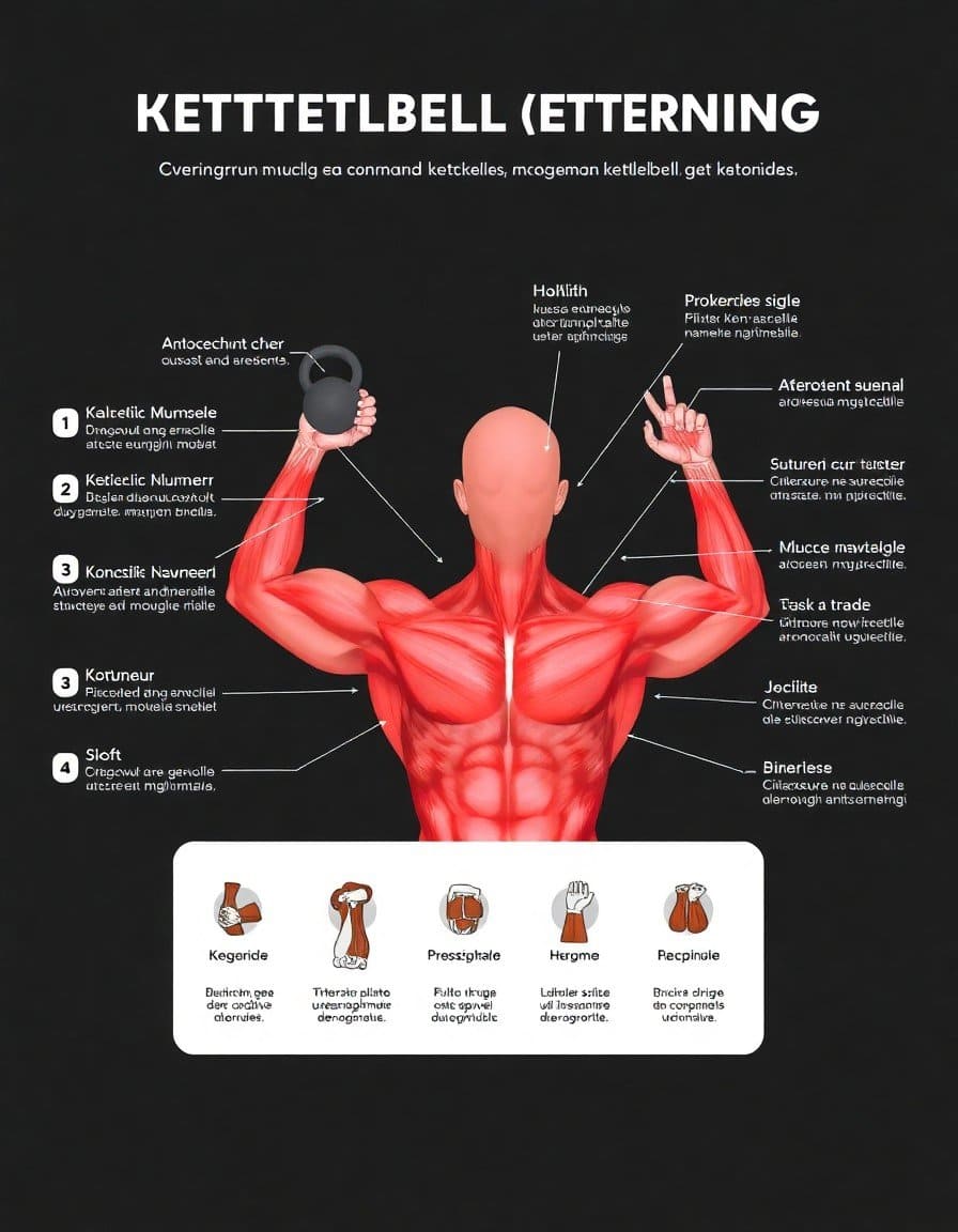 Infografika svalových skupin zapojených při kettlebell cvicích